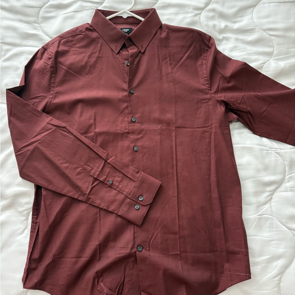 Express Men's Long-Sleeve Button-Up Shirt - Wine